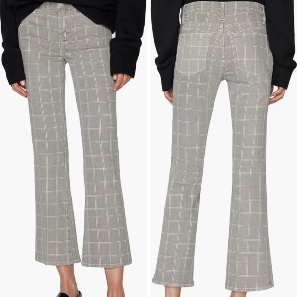 FRAME Le Crop High Waist Mini Bootcut Jeans Plaid Pants Gray